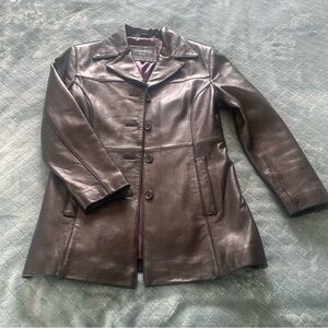 Armand bassi Milan lamb skin Black Hip-Length Leather‎ Jacket with Notched Lapel